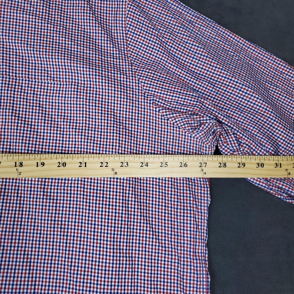 J.Hilburn Shirt Mens 3XL Red White Blue Gingham Long Sleeve Dress Shirt Classic - Picture 10 of 16